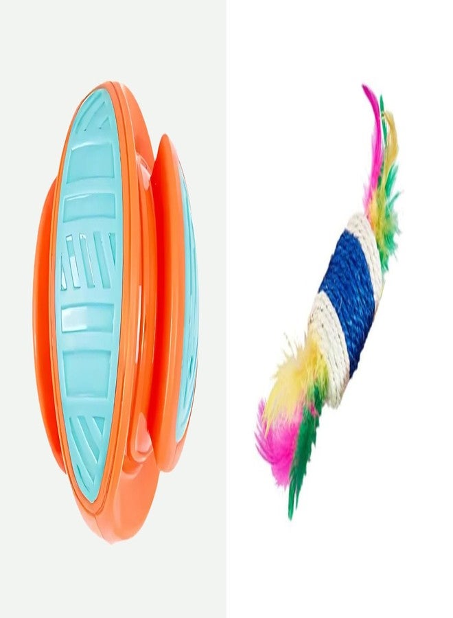 PET FUN TPR Blister Chew Ball Toy for Dogs & Cats | Durable, Bouncy & Bite-Resistant Cat Teaser Stick with Feather & Paper Rope Cylinder | Interactive Play Toy Combo of 2 - Image 1